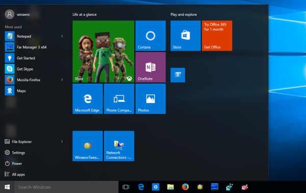 Windows 10 Start menu live tiles