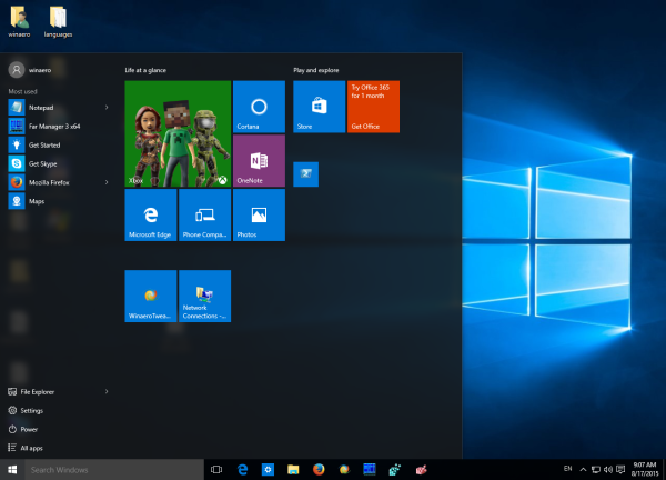 Windows 10 Start menu space