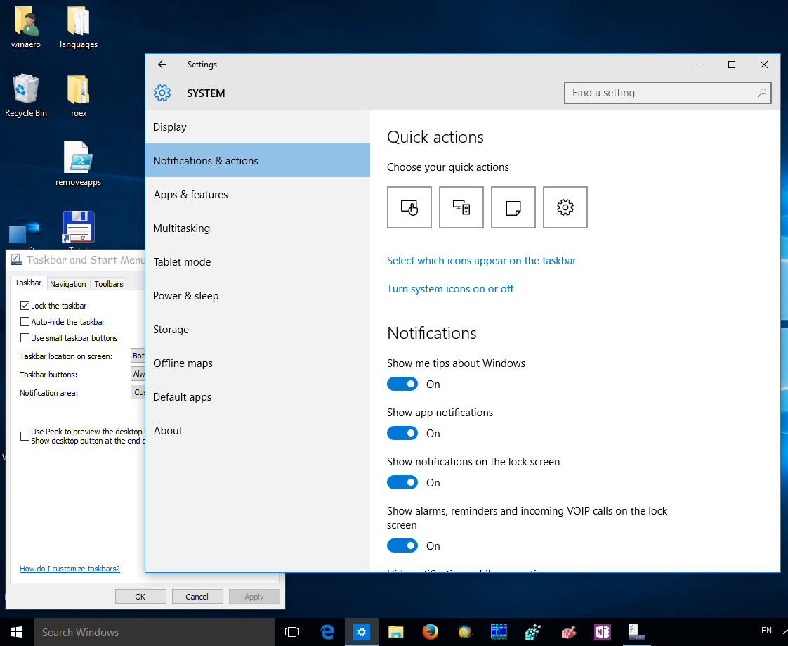 Classic notification area tray icon options in Windows 10