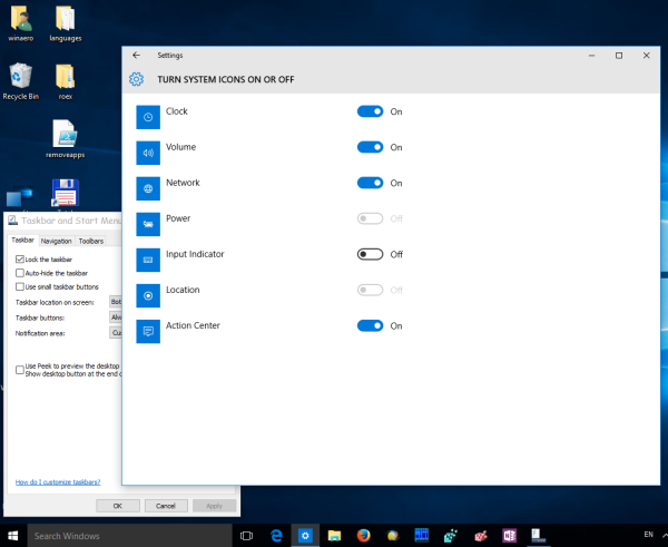 Windows 10 настраивает системные значки