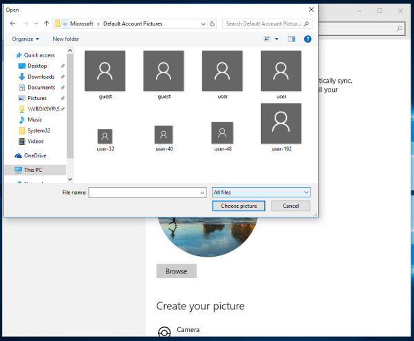 Windows 10 default avatar
