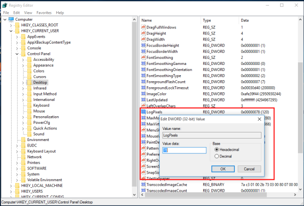 Windows 10 old DPI scaling method - LogPixels