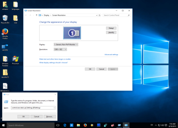 Windows 10 old display settings