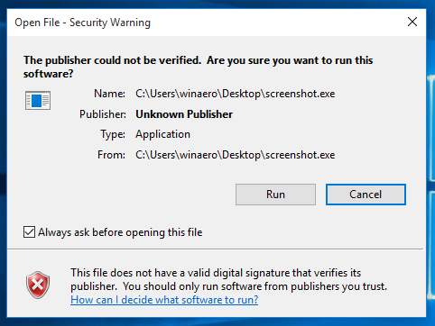 Windows 10 publisher cannot be verified