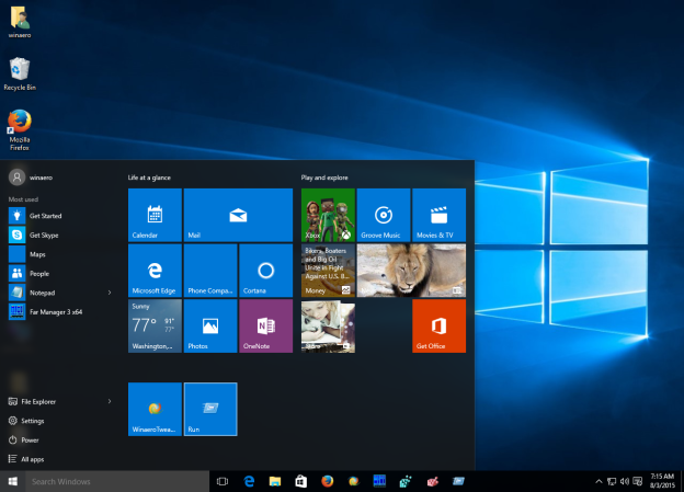 Add Run to Start menu in Windows 10 RTM