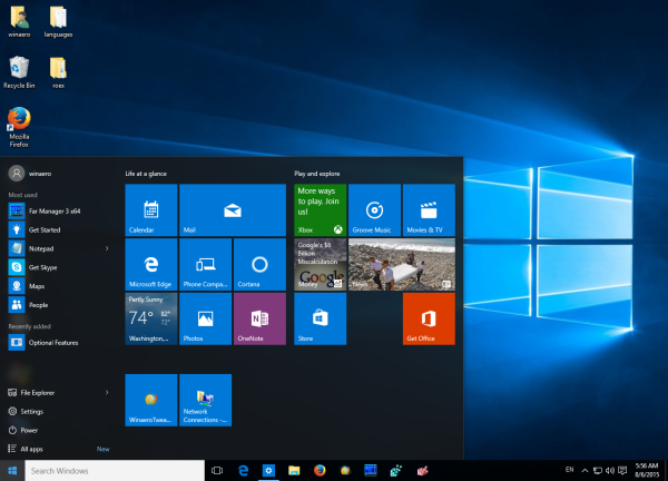 Windows 10 start menu