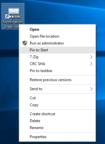 Windows 10 tray icons shortcut pin