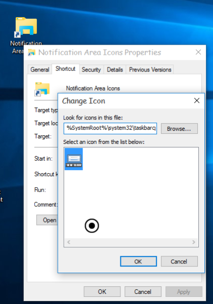 Windows 10 tray icons shortcut set icon