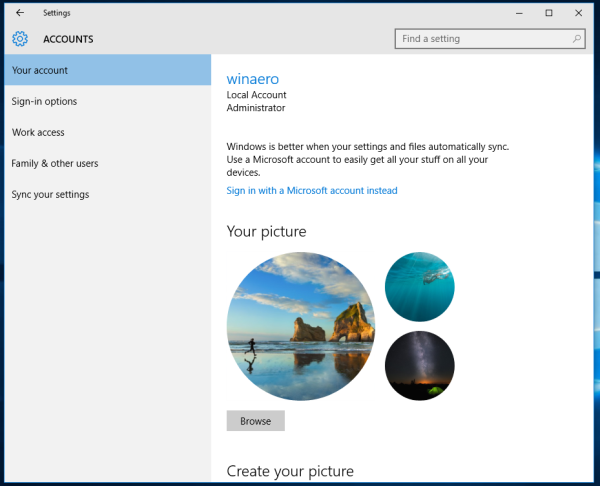 Windows 10 user avatar picture history