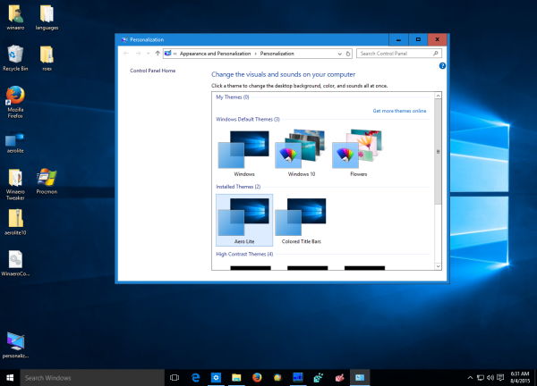 windows 10 aero lite