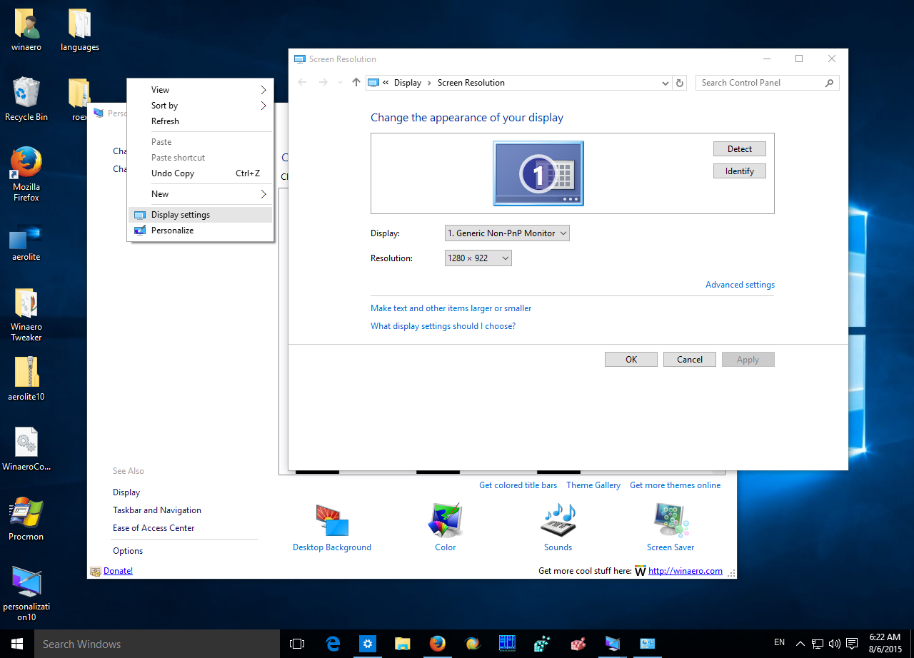 Add classic Display settings in Windows 10 desktop context ...