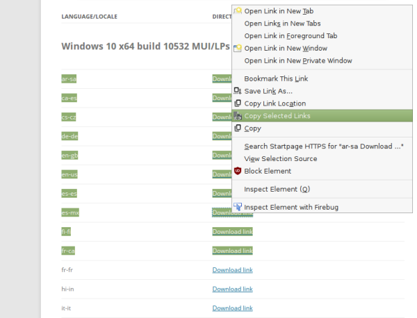Firefox copy selected links