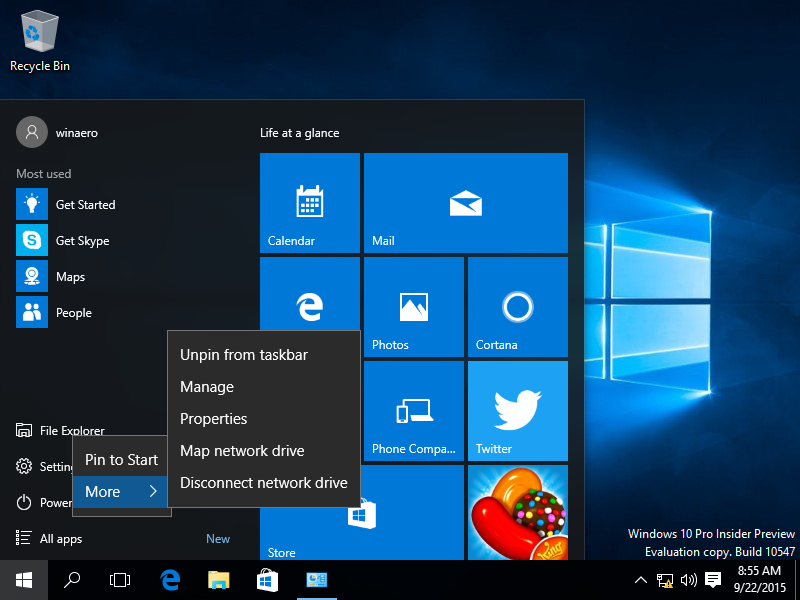 Windows 10 File Explorer context menu