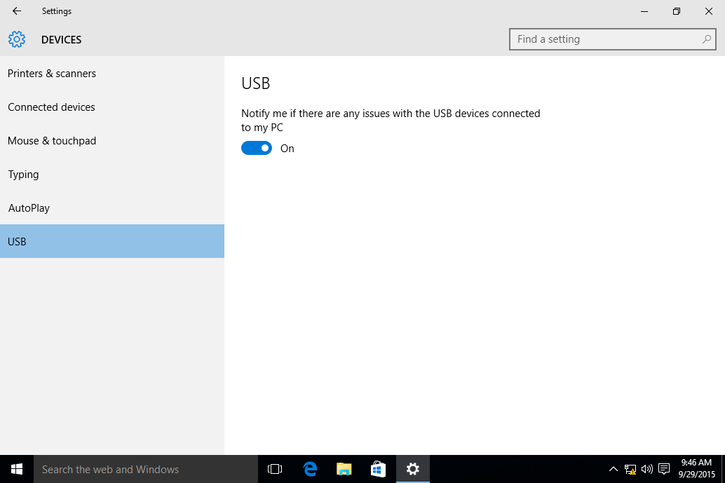 Уведомления Windows 10 USB