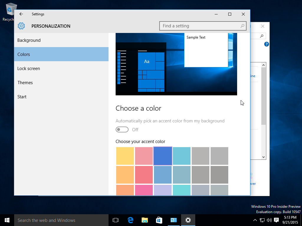 Windows 10 build 10547 color