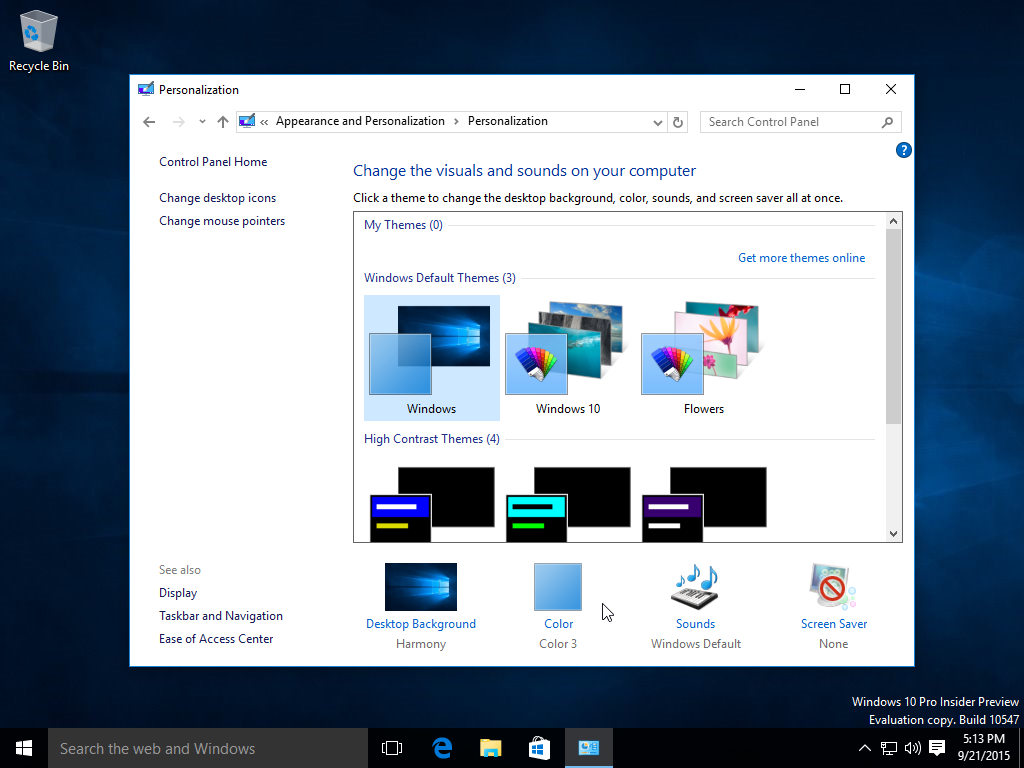 Windows 10 build 10547 personalization