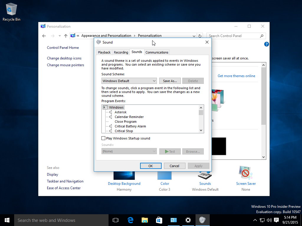 Windows 10 build 10547 sounds