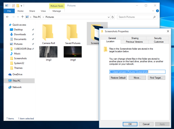 Windows 10 change screenshots location