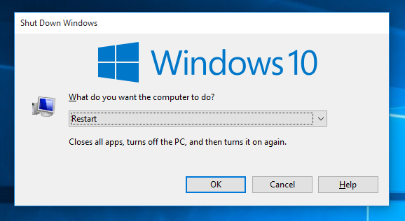 Windows 10 classic shutdown dialog