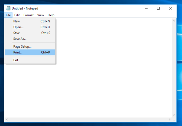 Windows 10 notepad file print