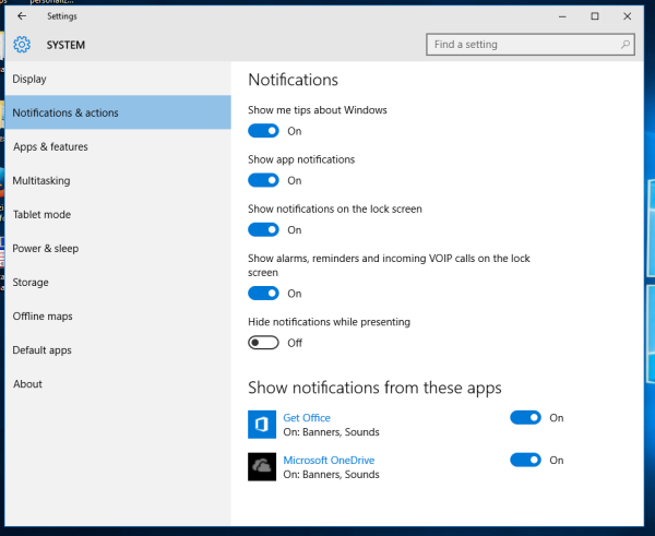Windows 10 notification options