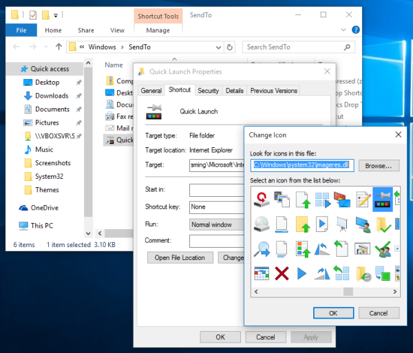 Windows 10 quick launch shortcut icon