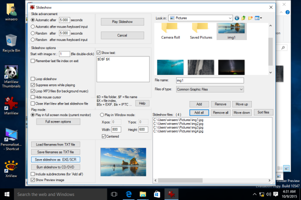 IrfanView slideshow in Windows 10