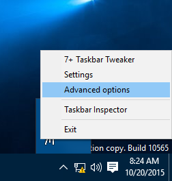 Windows 10 7tt tray context menu