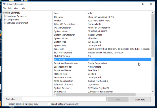 How to tell if Windows 10 runs in UEFI mode or in the Legacy BIOS mode