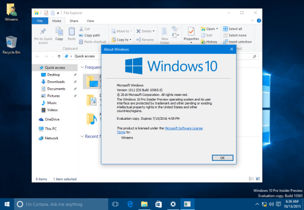 Windows 10 build 10565 title bar colors