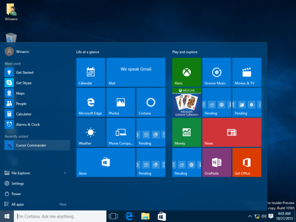 Windows 10 launch cursor commander from the Start menu