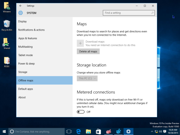 Windows 10 offline maps storage