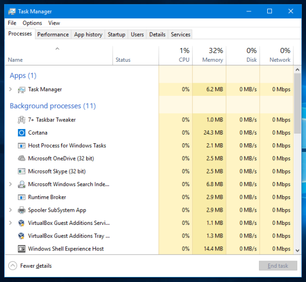 Windows 10 task manager full view