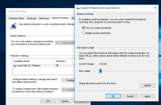 Delete a System Restore Point in Windows 10