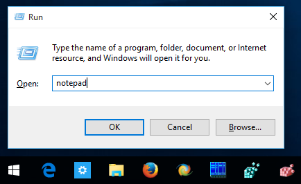 windows 10 run notepad