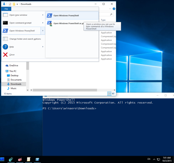 windows 10 run powershell from ribbon