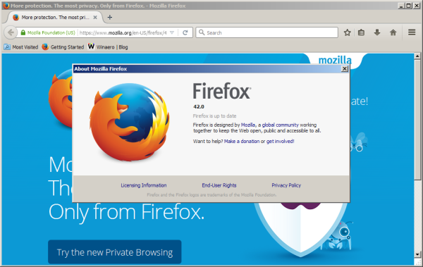 Firefox 42 about