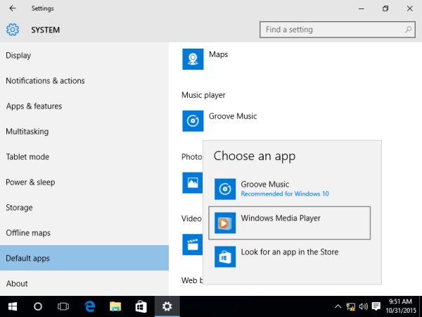 Приложения по умолчанию для сборки 10576 в Windows 10
