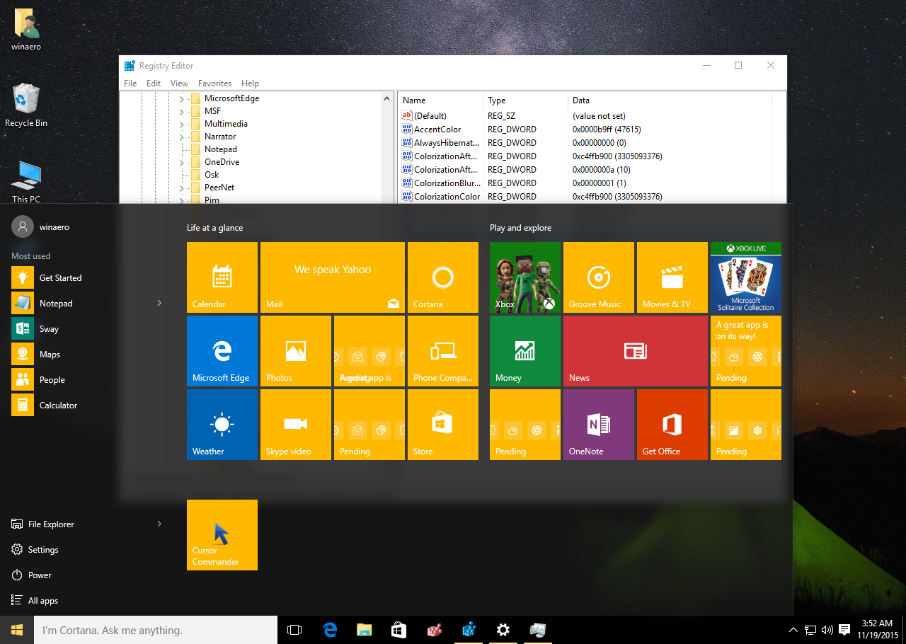 Set colored title bars but keep black taskbar and Start menu in Windows 10