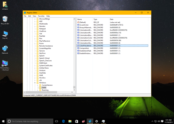 Цветные строки заголовка Windows 10 темная панель задач
