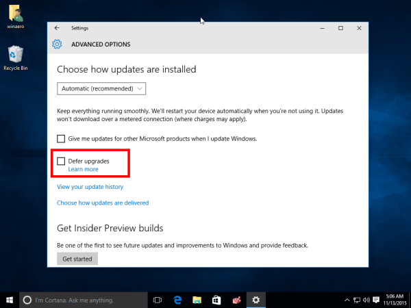 Отложенные обновления Windows 10