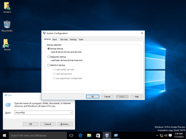 Windows 10 run msconfig