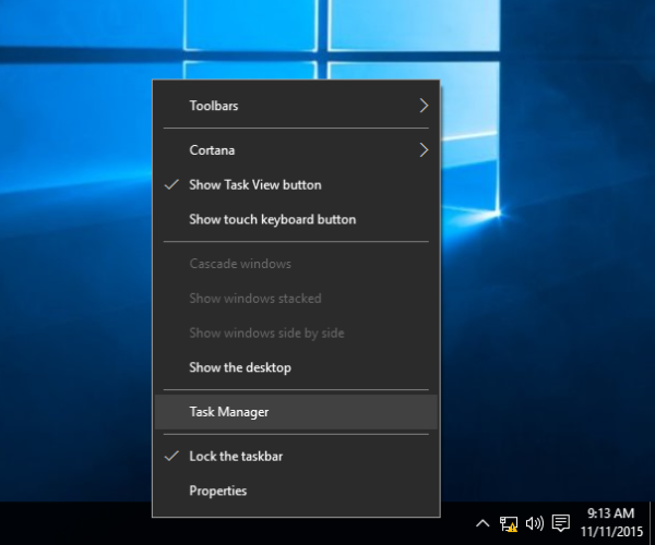 Windows 10 start taskmanager from tasbkar
