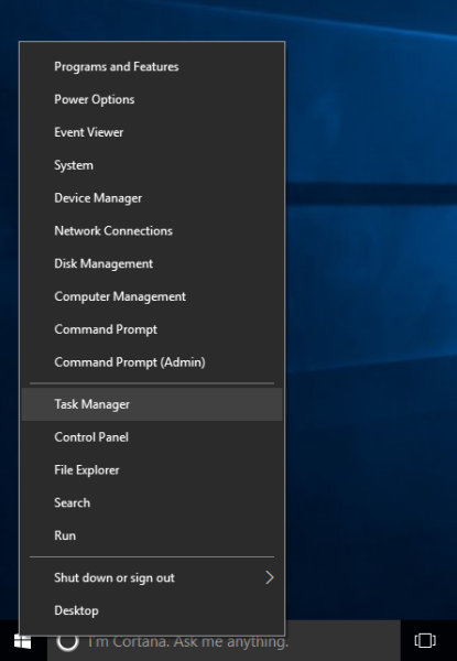 Windows 10 task manager WinX