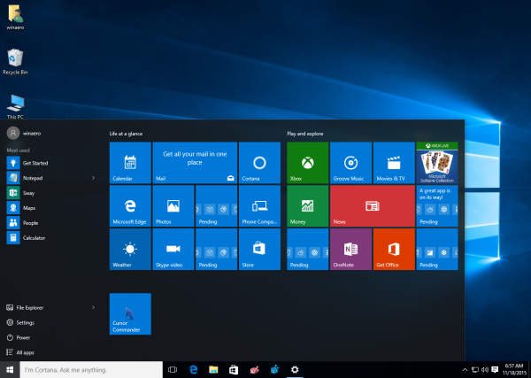 windows 10 after enable more tiles in the start menu