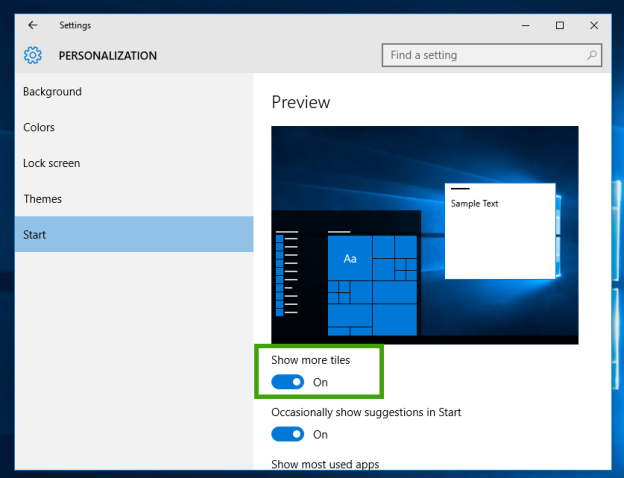 Tip: Enable more tiles in Windows 10 Start menu