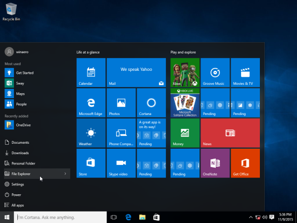 windows 10 new folders in the start menu