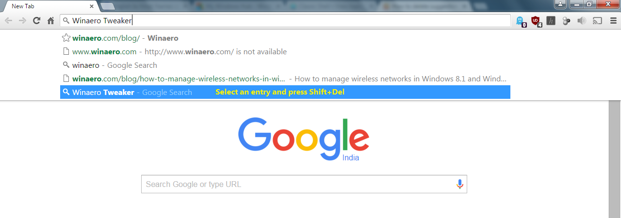 How to delete a single URL or suggestion entry from Google Chrome's