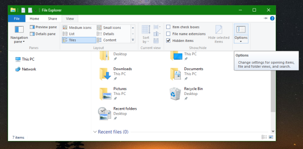 File Explorer Windows 10 folder options