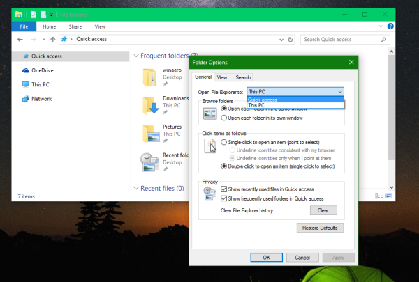File Explorer Windows 10 folder quick access